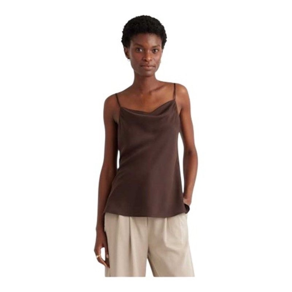 Quince Brown Satin Cowl Neck Tank Top